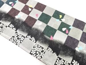 市松に桜模様織り出し　振袖用袋帯
